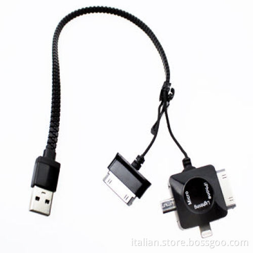 Multifunctional 4-in-1 Zipper USB Charging Cable with iPhone4/5 & Micro, Samsung